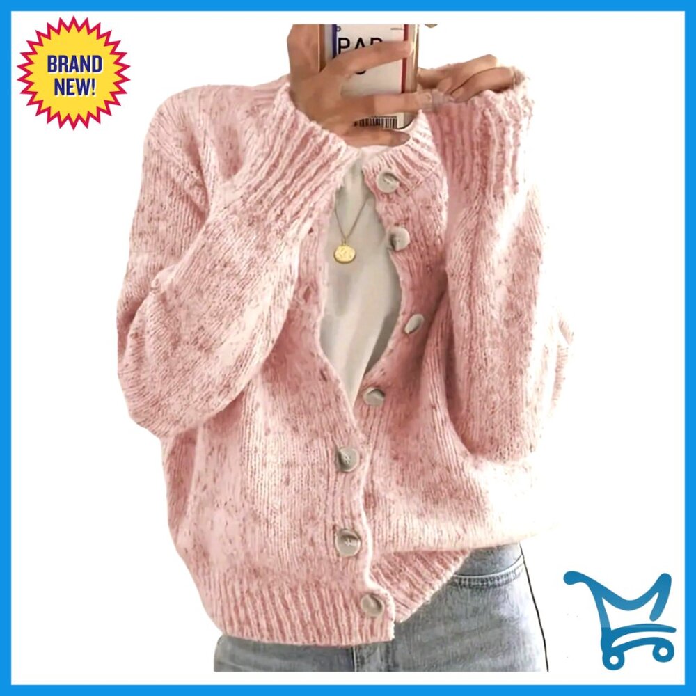 Women's Button Down Cardigan Sweater Crewneck Long Sleeve Knit Casual Outerwear